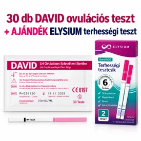   30 DB DAVID OVULÁCIÓS (LH) TESZTCSÍK 20 mIU + ELYSIUM AJÁNDÉK TERHESSÉGI TESZT 2DB-OS