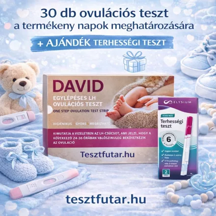30 DB DAVID OVULÁCIÓS (LH) TESZTCSÍK 20 mIU + ELYSIUM AJÁNDÉK TERHESSÉGI TESZT 2DB-OS