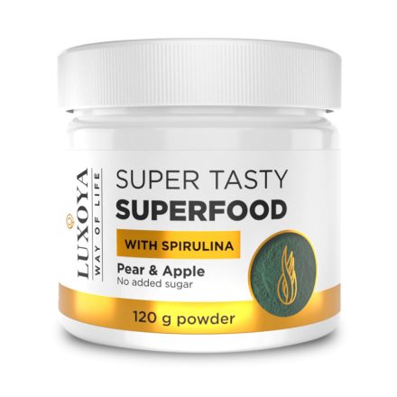 Super Tasty Superfood - Körte-Alma ízesítésű Spirulinát és Zöld Búzafüvet tartalmazó Étrendkiegészítő italpor - 120g