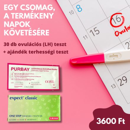 30 db PURBAY Ovulációs (LH) Teszt 10 mIU + 1 db Ajándék Expect terhességi teszt 2 db-os