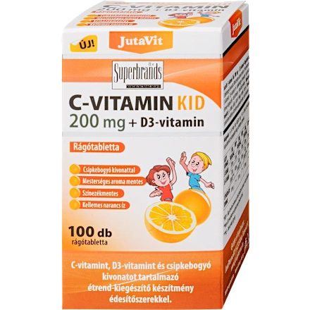 JutaVit C-vitamin KID 200mg + D3 vitamin rágótabletta gyerekeknek, 100 db