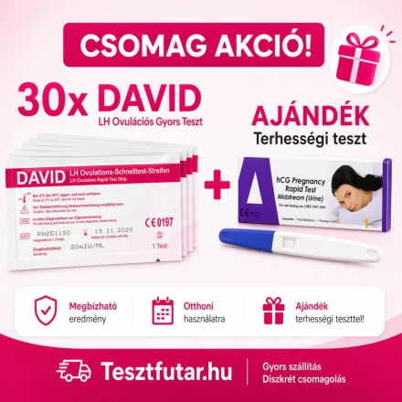 30 db DAVID ovulációs ( LH ) teszt + ajándék terhességi teszt 25 mIU ( Alltest ) 