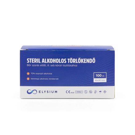 Elysium steril alkoholos törlőkendő - 100 db - 70%-os izopropil-alkohollal