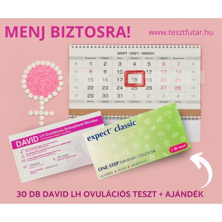 30 db DAVID Ovulációs (LH) tesztcsík 10mIU + Ajándék terhességi teszt 2db-os