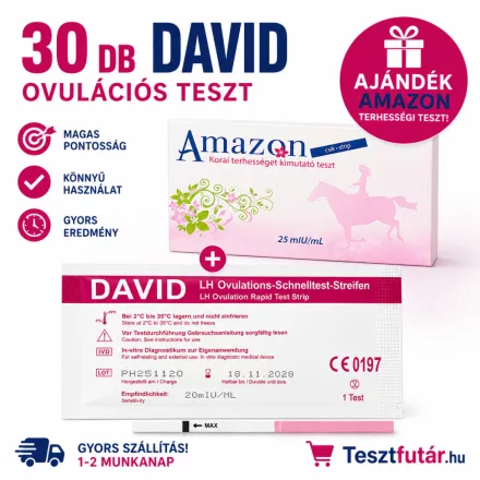30 DB DAVID OVULÁCIÓS (LH) TESZTCSÍK 20 mIU + AJÁNDÉK AMAZON TERHESSÉGI TESZTCSÍK