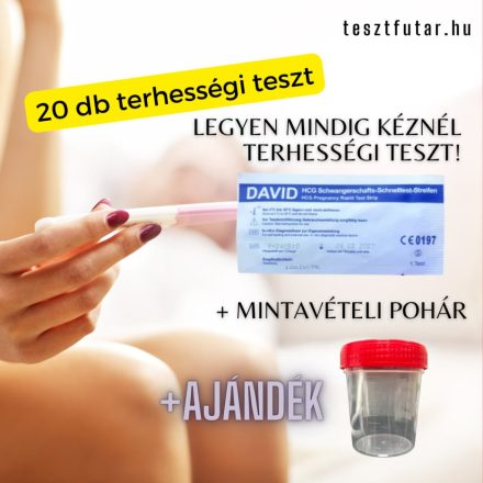 20 db DAVID terhességi ( HCG ) tesztcsík + Ajándék mintavételi pohár